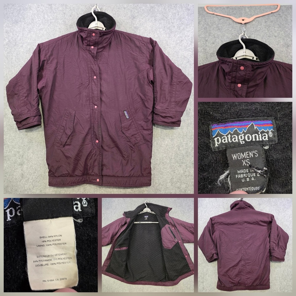 Vintage Patagonia Jacket Womens XS Purple Nylon Fleece Lined Zip Snap Front